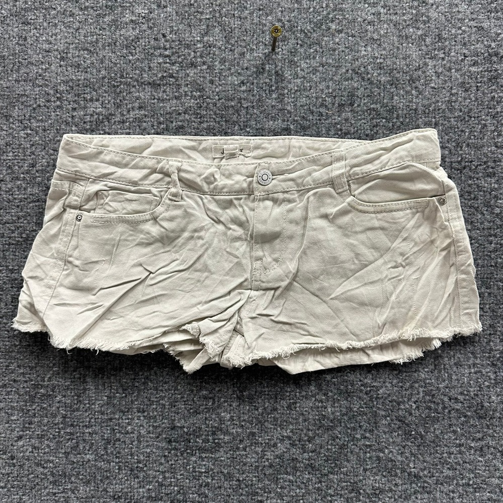 Jennyfer Shorts Womens Size 36 Beige Denim Cutoff Raw Hem Low Rise Casual Summer